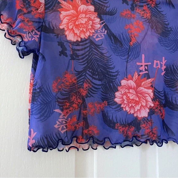 Pretty Little Thing Mesh Oriental Crop Top, Size 8 - Picture 4 of 6